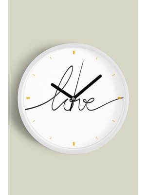 Modern Yazılı Tasarım - '' Love '' Duvar Saati - 30CM - Önü Camlı Beyaz Kasa - Sessiz Mekanizma