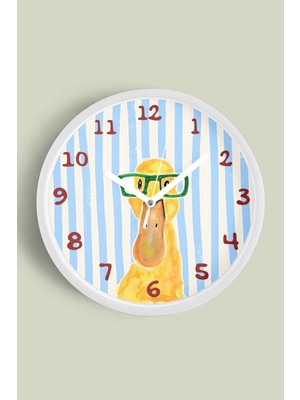 Gözlüklü Ördek Modern Çocuk Odası Duvar Saati - 30CM - Önü Camlı Beyaz Kasa - Sessiz Mekanizma