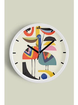 Sevimli Kuş Temalı Modern Duvar Saati - 30CM - Önü Camlı Beyaz Kasa - Sessiz Mekanizma