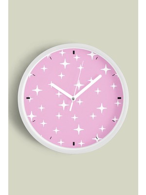 Soyut Yıldızlı Modern Tasarım Duvar Saati - Çocuk Odası - 30CM - Önü Camlı Beyaz Kasa