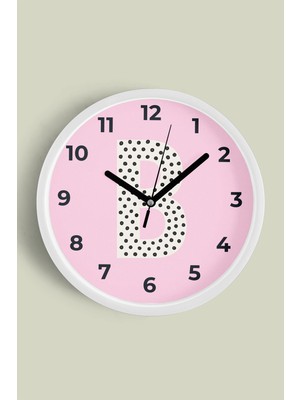 B Harfi Kız Odası Duvar Saati - 30CM - Önü Camlı Beyaz Kasa - Sessiz Mekanizma