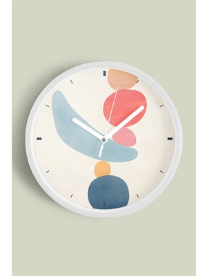 Soyut - Bohem - Geometrik Temalı Modern Duvar Saati - 30CM - Önü Camlı Beyaz Kasa - Sessiz Mekanizma