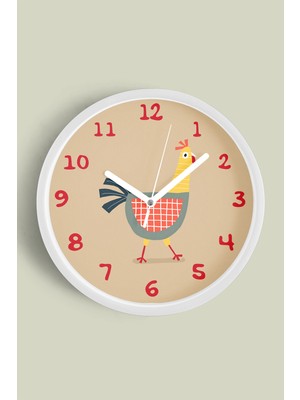 Şaşkın Tavuk Çocuk Odası Duvar Saati - 30CM - Önü Camlı Beyaz Kasa - Sessiz Mekanizma
