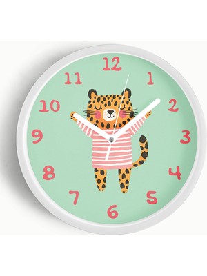 Sevimli Kaplan Çocuk Odası Duvar Saati - 30CM - Önü Camlı Beyaz Kasa - Sessiz Mekanizma