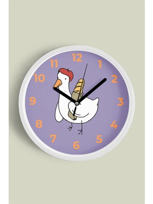 Sevimli Ördek Çocuk Odası Duvar Saati - 30CM - Önü Camlı Beyaz Kasa - Sessiz Mekanizma