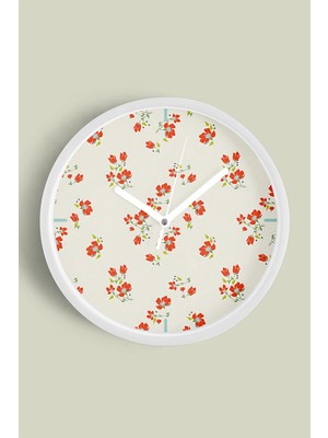 Soyut Çiçek Temalı Modern Duvar Saati - 30CM - Önü Camlı Beyaz Kasa - Sessiz Mekanizma