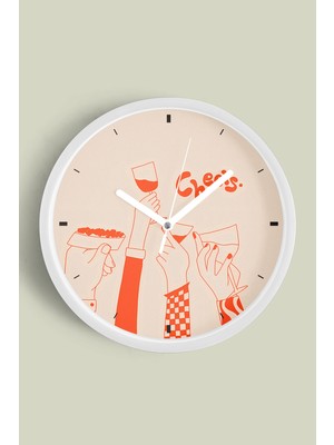 Cheers - Şerefe - Kokteyl Tasarım Modern Duvar Saati - 30CM - Önü Camlı Beyaz Kasa