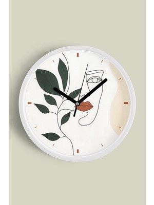 Minimalist Çizgi Sanatı Kadın Figürü Modern Duvar Saati - 30CM - Önü Camlı Beyaz Kasa