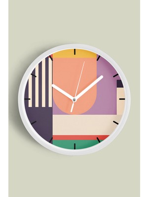 Soyut - Geometrik Temalı Modern Duvar Saati - 30CM - Önü Camlı Beyaz Kasa - Sessiz Mekanizma