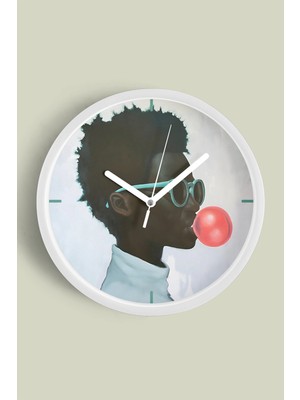 Soyut Siyahi Insan Modern Tasarımduvar Saati - 30CM - Önü Camlı Beyaz Kasa - Sessiz Mekanizma