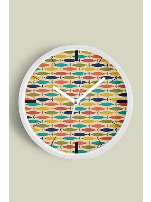 Renkli Balık Modern Tasarım Duvar Saati - 30CM - Önü Camlı Beyaz Kasa - Sessiz Mekanizma