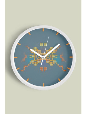 Piksel Zamanı Temalı Modern Duvar Saati - 30CM - Önü Camlı Beyaz Kasa - Sessiz Mekanizma