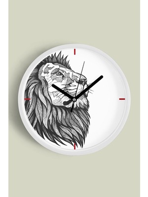 Soyut Aslan Modern Tasarım Duvar Saati - 30CM - Önü Camlı Beyaz Kasa - Sessiz Mekanizma