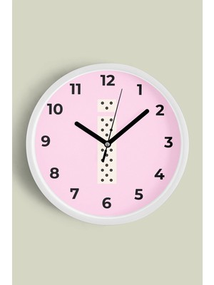 I Harfi Kız Odası Duvar Saati - 30CM - Önü Camlı Beyaz Kasa - Sessiz Mekanizma