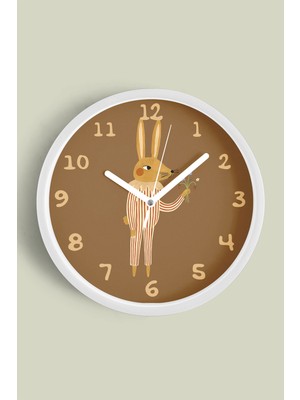 Tavşan Tasarım Çocuk Odası Duvar Saati - 30CM - Önü Camlı Beyaz Kasa - Sessiz Mekanizma