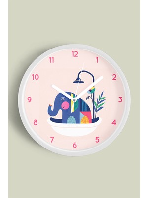 Küvette Fil Modern Tasarım Duvar Saati - 30CM - Önü Camlı Beyaz Kasa - Sessiz Mekanizma