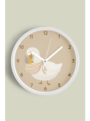 Sevimli Anne - Bebek Kaz Modern Çocuk Odası Duvar Saati - 30CM - Önü Camlı Beyaz Kasa