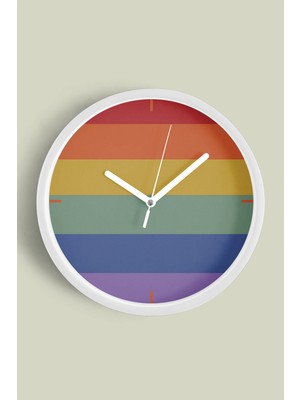 Renkli Çizgili Modern Tasarım Duvar Saati - 30CM - Önü Camlı Beyaz Kasa - Sessiz Mekanizma