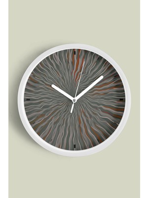 Dalga Desenli Soyut Tasarım Modern Duvar Saati - 30CM - Önü Camlı Beyaz Kasa - Sessiz Mekanizma