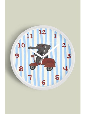 Fil Tasarım Modern Çocuk Odası Duvar Saati - 30CM - Önü Camlı Beyaz Kasa - Sessiz Mekanizma