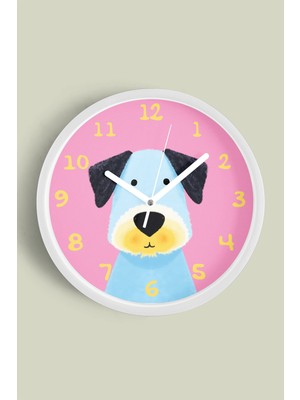Sevimli Köpek Çocuk Odası Duvar Saati - 30CM - Önü Camlı Beyaz Kasa - Sessiz Mekanizma