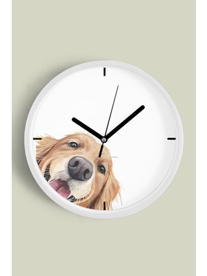 Sevimli Köpek Temalı Çocuk Odası Modern Duvar Saati - 30CM - Önü Camlı Beyaz Kasa - Sessiz Mekanizma
