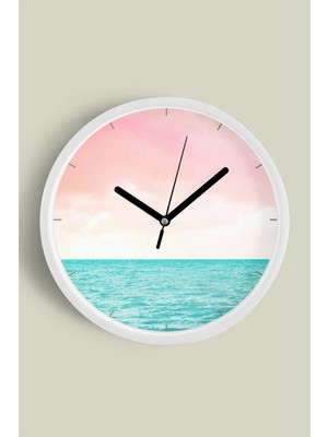 Soyut Doğa Manzara Temalı Modern Duvar Saati - 30CM - Önü Camlı Beyaz Kasa - Sessiz Mekanizma