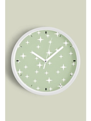 Soyut Yıldızlı Modern Tasarım Duvar Saati - 30CM - Önü Camlı Beyaz Kasa - Sessiz Mekanizma