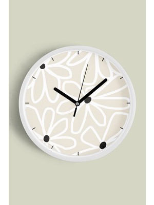 Soyut Papatya Modern Duvar Saati - 30CM - Önü Camlı Beyaz Kasa - Sessiz Mekanizma