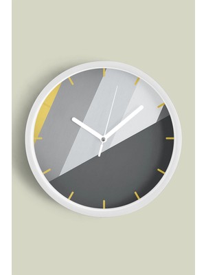Soyut Geometrik Temalı Modern Duvar Saati - 30CM - Önü Camlı Beyaz Kasa - Sessiz Mekanizma