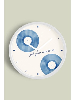 Soyut Müzik Plak Tasarımlı Modern Duvar Saati - 30CM - Önü Camlı Beyaz Kasa - Sessiz Mekanizma