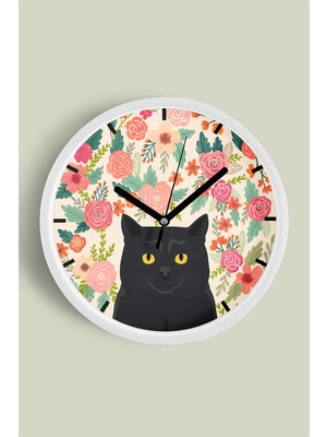 JHAAR Kedi Tasarım Modern Duvar Saati - 30CM - Önü Camlı Beyaz Kasa - Sessiz Mekanizma