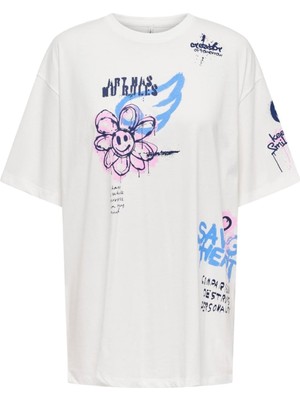 Only Onlmelodıe Lıfe S/s Graffıtı Top Box Jrs Kadın Beyaz T-Shirt - 15324354