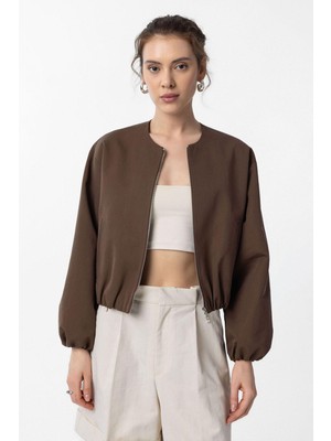 Antioch Kahve Crop Kadın Bomber Mont