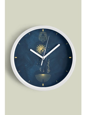 JHAAR Aslan Burcu - Burçlar Modern Duvar Saati - 30CM - Önü Camlı Beyaz Kasa - Sessiz Mekanizma