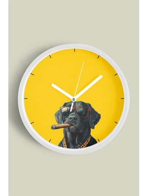 JHAAR Cool Köpek Tasarım Modern Duvar Saati - 30CM - Önü Camlı Beyaz Kasa - Sessiz Mekanizma