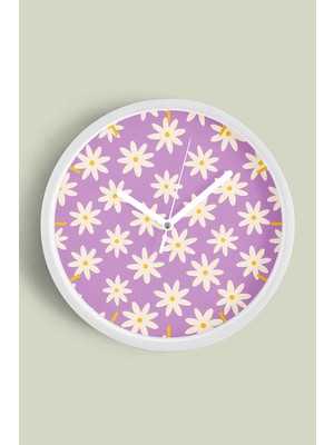 JHAAR Soyut Çiçek Modern Duvar Saati - 30CM - Önü Camlı Beyaz Kasa - Sessiz Mekanizma