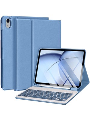 M.TK Moveteck Apple iPad 11. Nesil A16 2025 / 10. Nesil Uyumlu Tablet Klavyeli Kılıf Kablosuz Bluetooth Özellikli Manyetik Standlı Q Kalem Bölmeli Klavyeli Tablet Kılıfı