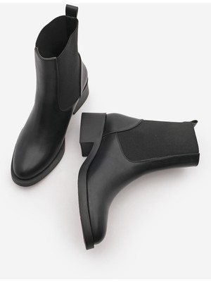 Marjin Kadın Elastik Yan Bantlı Topuklu Günlük Bot Tunles Siyah