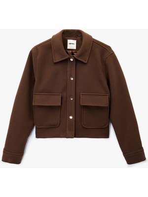 Koton Uzun Kollu Cepli Düğmeli Kısa Kaşe Mont