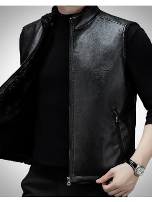 Nyc Giyim Tekstil Suni Deri Içi Kürklü Hakim Yaka Yelek