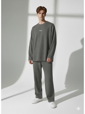 Ribana Classic Unisex Bisiklet Yaka Baskılı Cepli Uzun Kol 2'li Takım