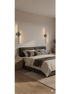 Acrolite Double Çubuk Dekoratif Duvar Aplik 50CM+50CM Siyah 6500K