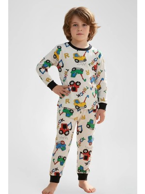 Zekalya Renkli Traktör Desenli Erkek Çocuk Pijama Takımı - Pamuklu Interlok Kumaş