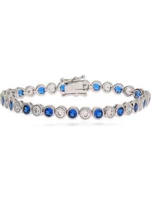 Celikchi Kadın Mavi ve Beyaz Yuvarlak Taş Detay Çelik Suyolu Bileklik