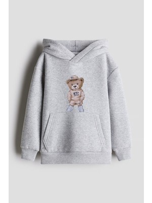 Kinderos Kapüşonlu Ayıcık Baskılı Kalın Çocuk Sweatshirt - 26K 1629
