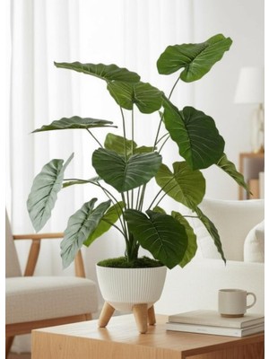 Nettenevime Yapay Çiçek Salon Bitkisi Pothos 70CM 18 Yaprak Beyaz Zigon Saksıda
