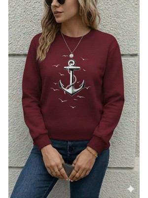 Mareandpanda Kadın Uzun Kollu Bisiklet Yaka Desenli Viskon Iki Iplik Bluz