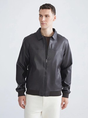 LC Waikiki Lcwaıkıkı Classic Kahverengi Standart Kalıp Erkek Deri Görünümlü Mont