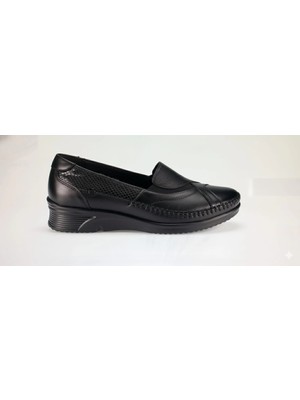 Forelli Yonca-H Kadın Comfort Deri Ayakkabı Siyah